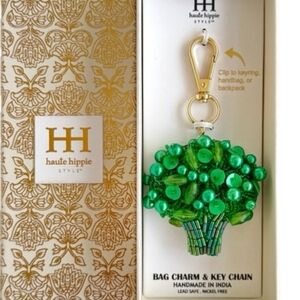 🥦🔹️Haute Hippie🔹️ Charming Beaded Broccoli Bag Charm Key Chain